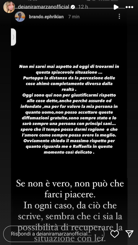 Uomini e Donne, Brando Ephrikian interviene sui social dopo l’annuncio dell’ex fidanzata: “Non mi sarei mai aspettato di…”