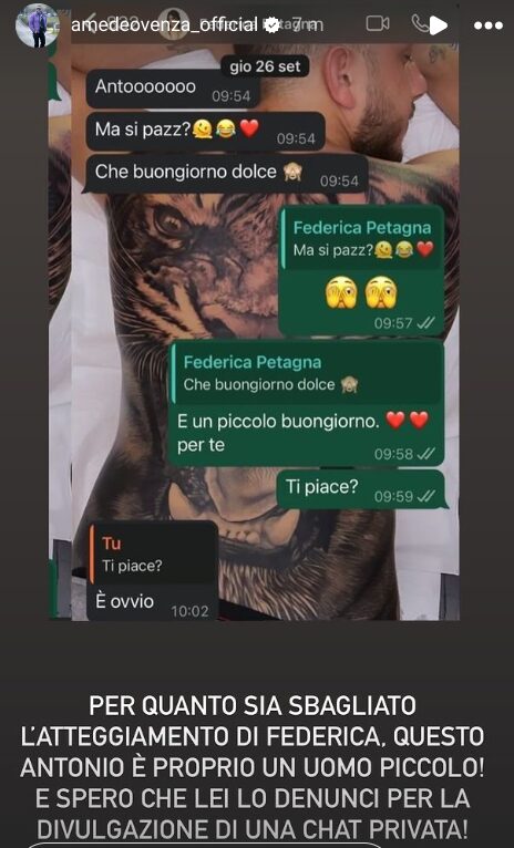 Grande Fratello, Antonio Fico reazione choc post faccia a faccia con Federica Petagna: trapelano le chat private